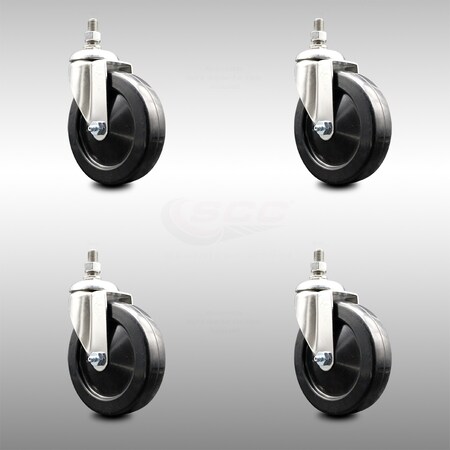 Service Caster 5 Inch 316SS Soft Rubber Wheel Swivel 12mm Threaded Stem Caster Set SCC SCC-SS316TS20S514-SRS-M1215-4